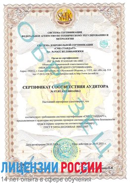 Образец сертификата соответствия аудитора №ST.RU.EXP.00014300-2 Нытва Сертификат OHSAS 18001